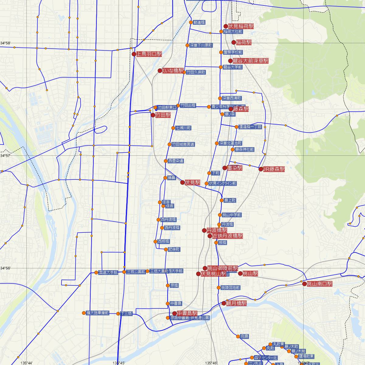 伏見駅（近鉄電車）周辺のバス路線図