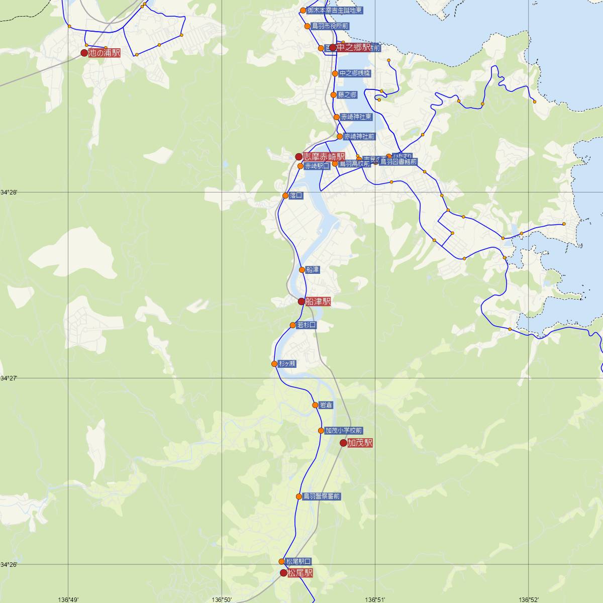 船津駅（近鉄電車）周辺のバス路線図