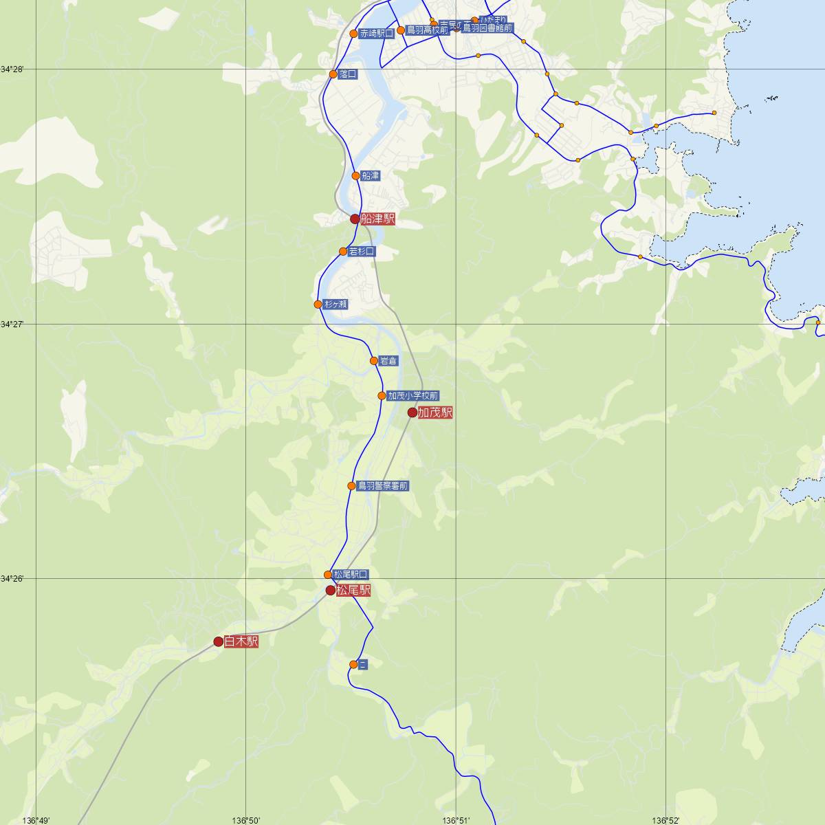 加茂駅（近鉄電車）周辺のバス路線図