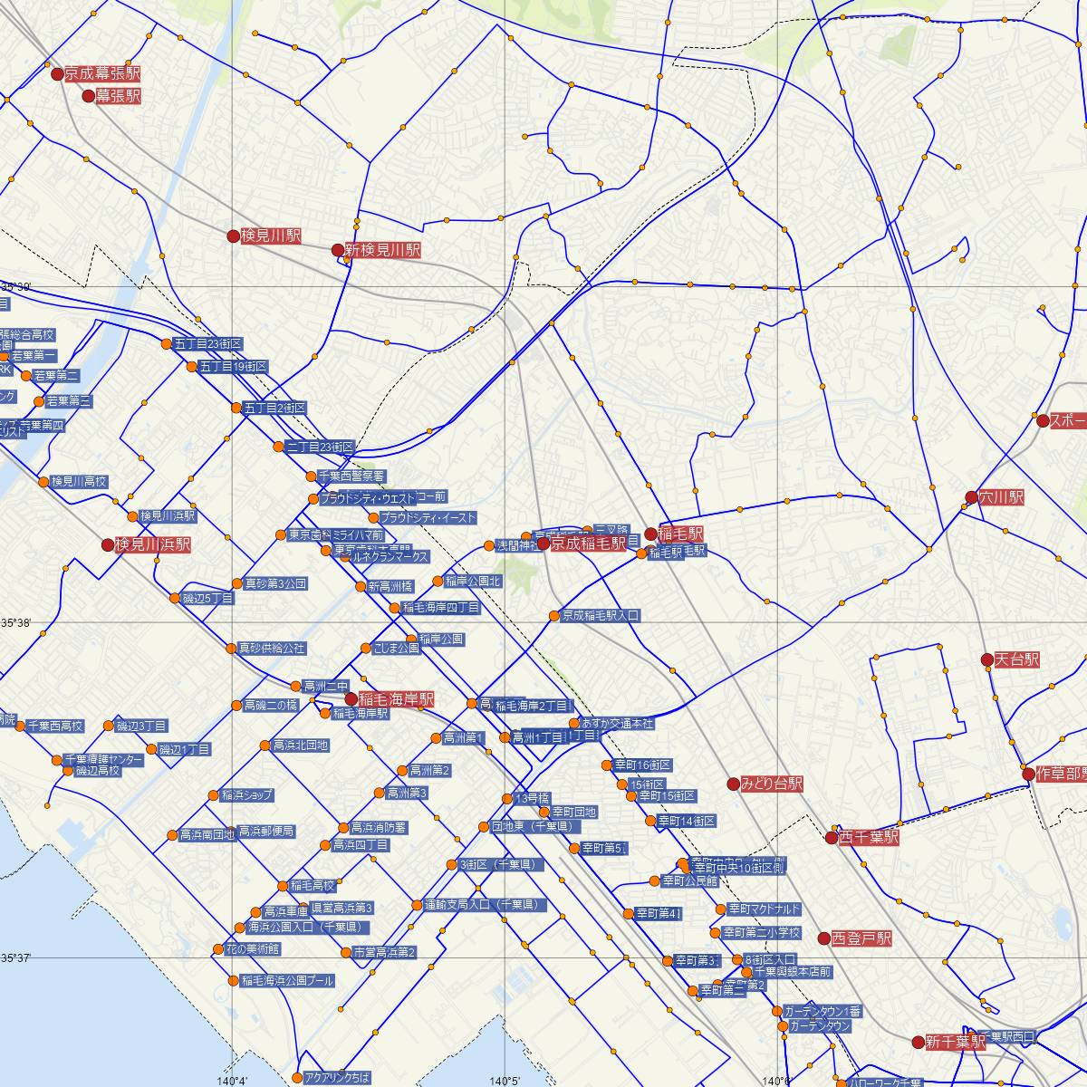 京成稲毛駅（京成線）周辺のバス路線図