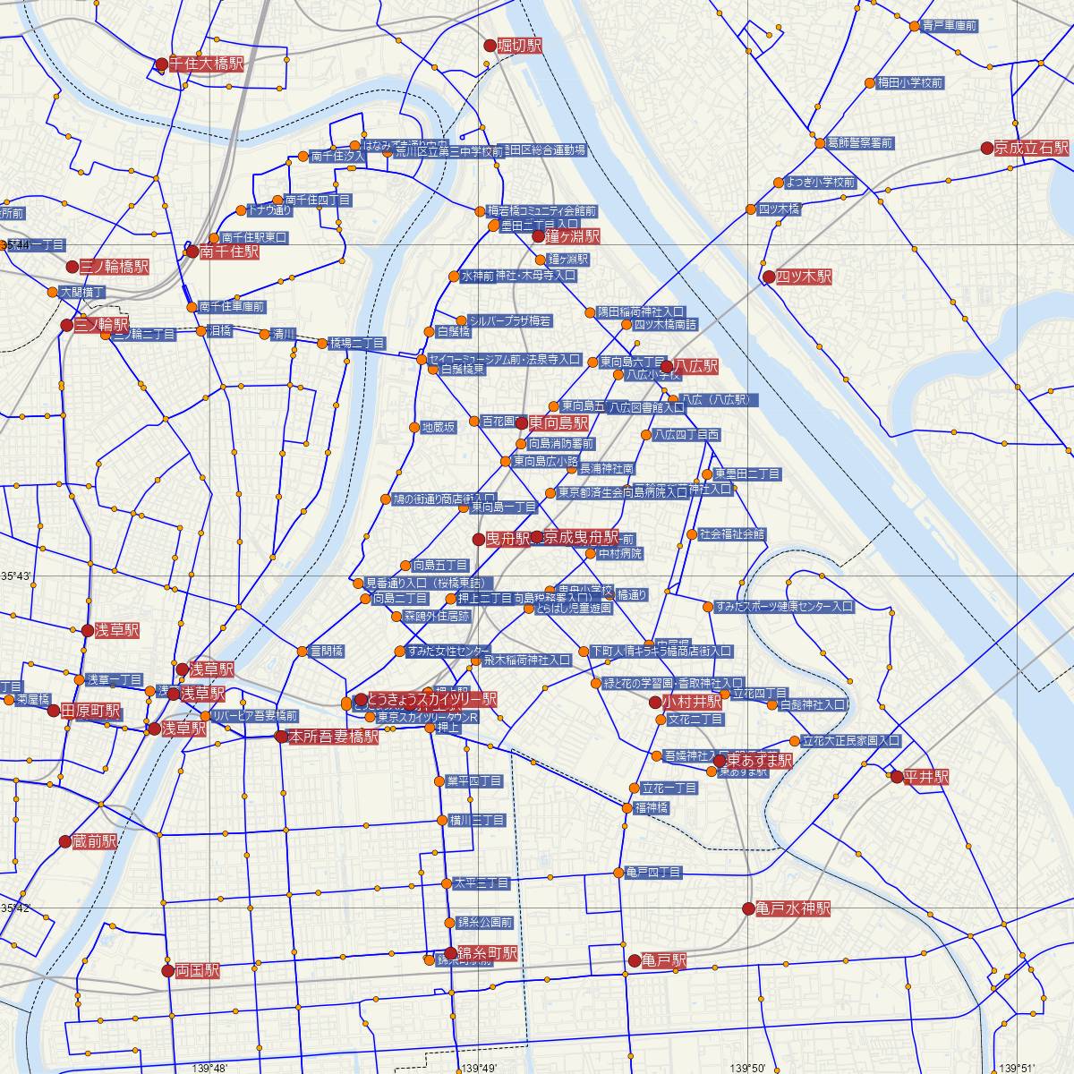 京成曳舟駅（京成線）周辺のバス路線図