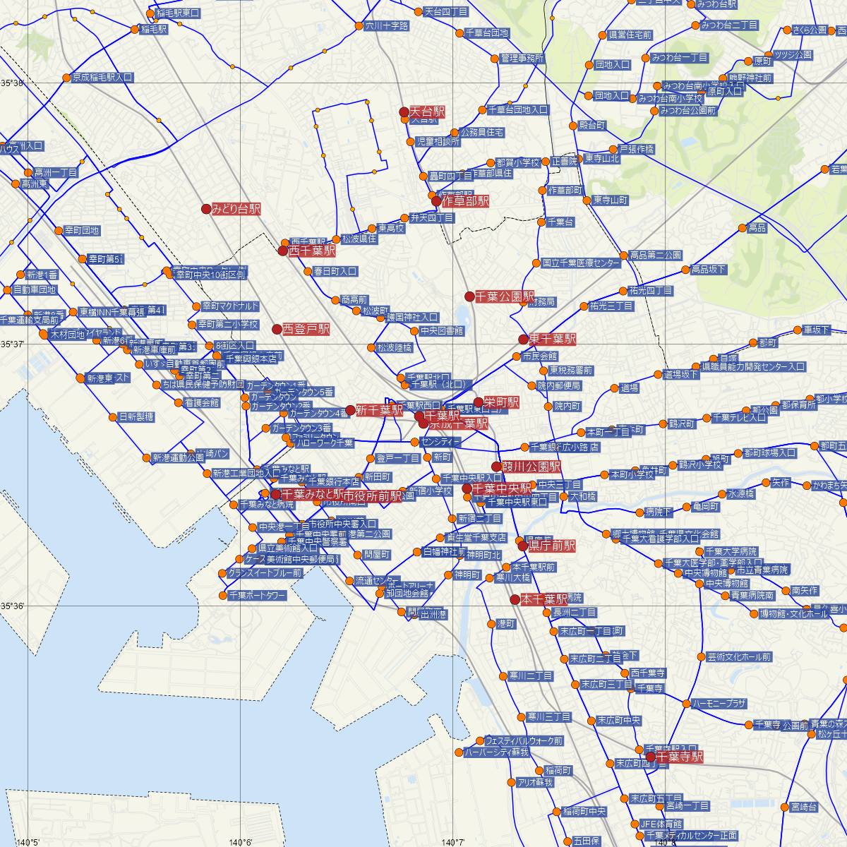 京成千葉駅（京成線）周辺のバス路線図