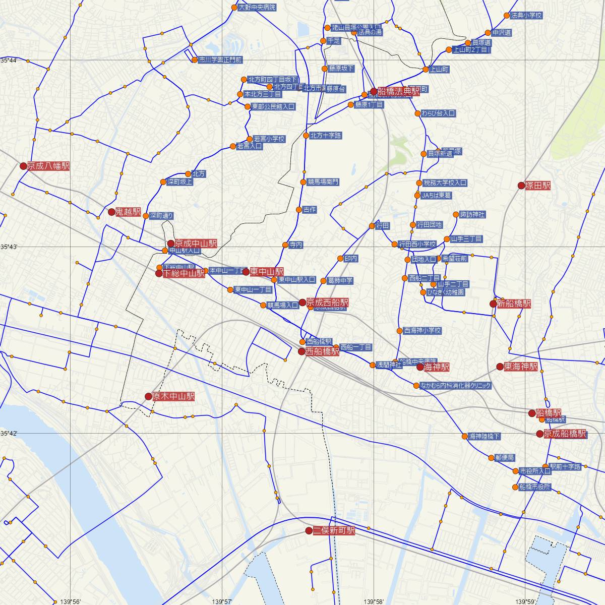 京成西船駅（京成線）周辺のバス路線図