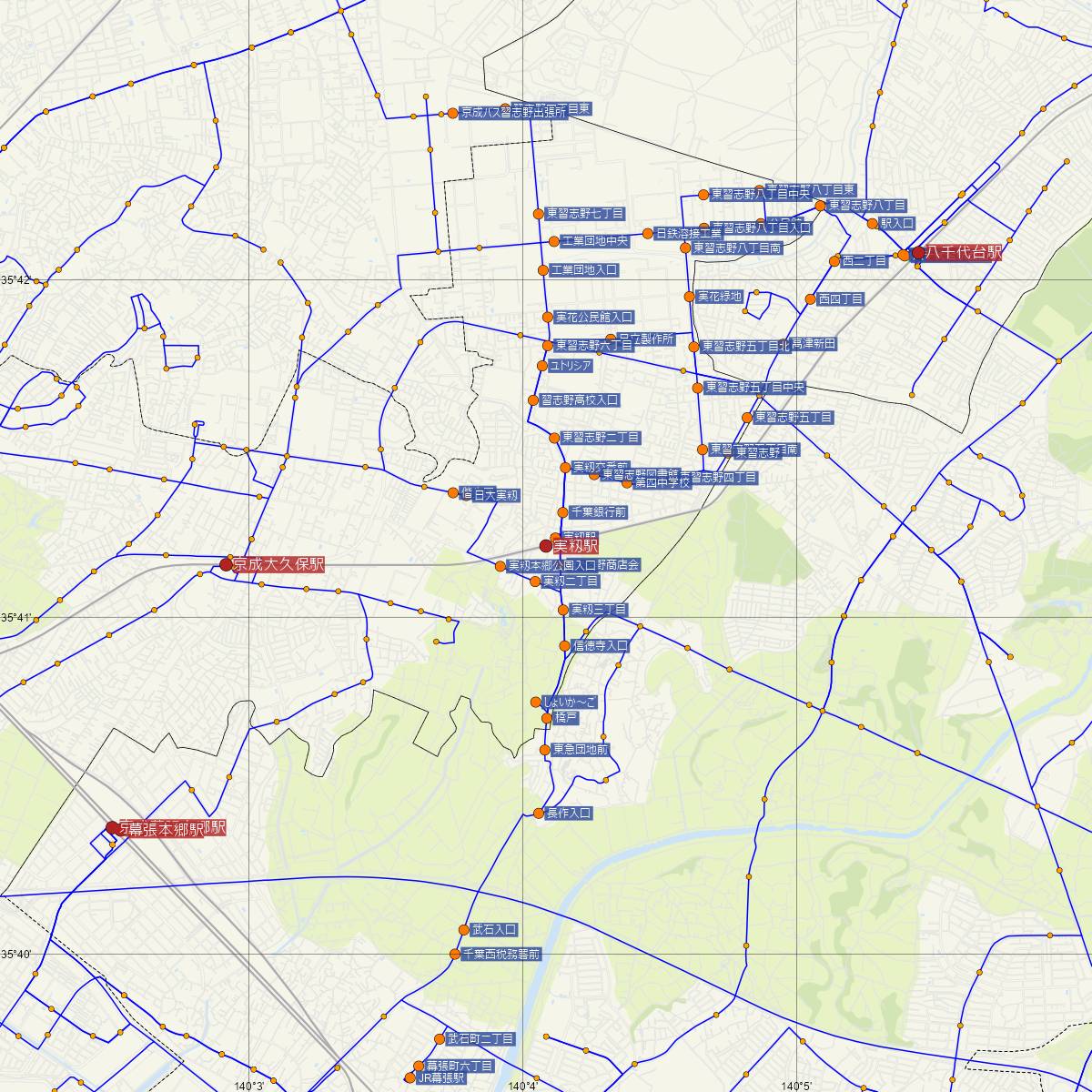 実籾駅（京成線）周辺のバス路線図