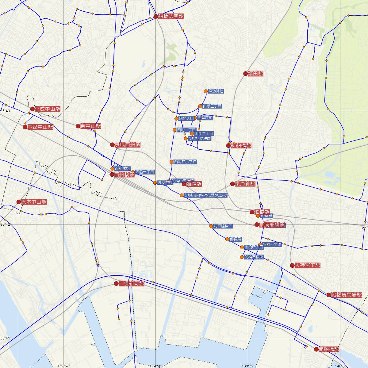 海神駅（京成線）周辺のバス路線図