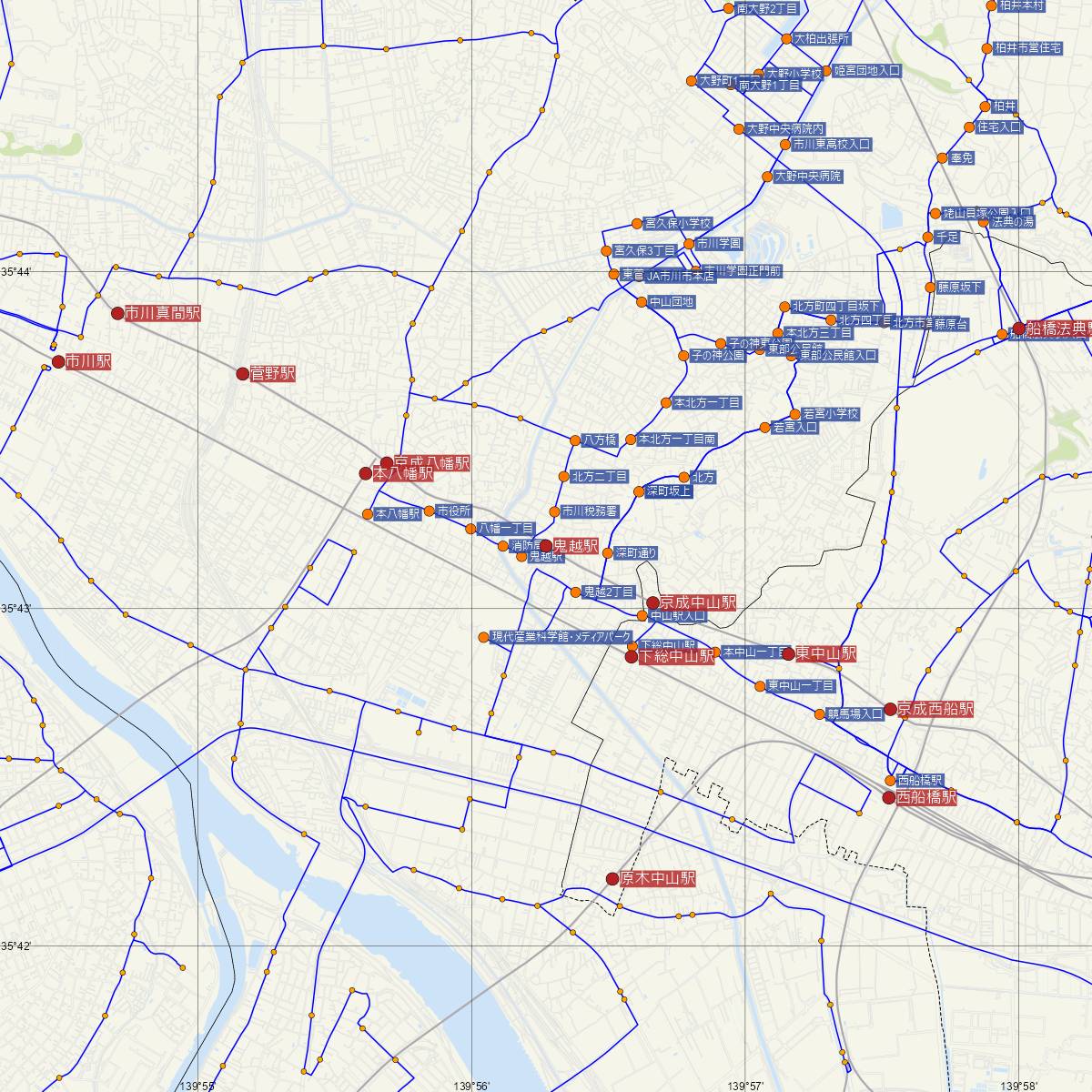 鬼越駅（京成線）周辺のバス路線図