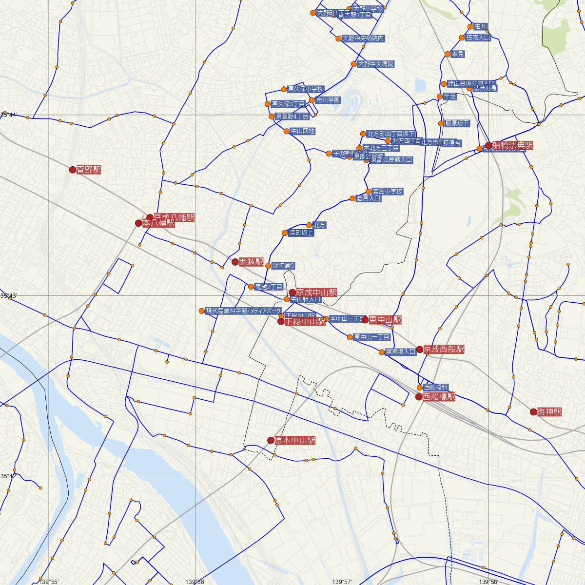 京成中山駅（京成線）周辺のバス路線図