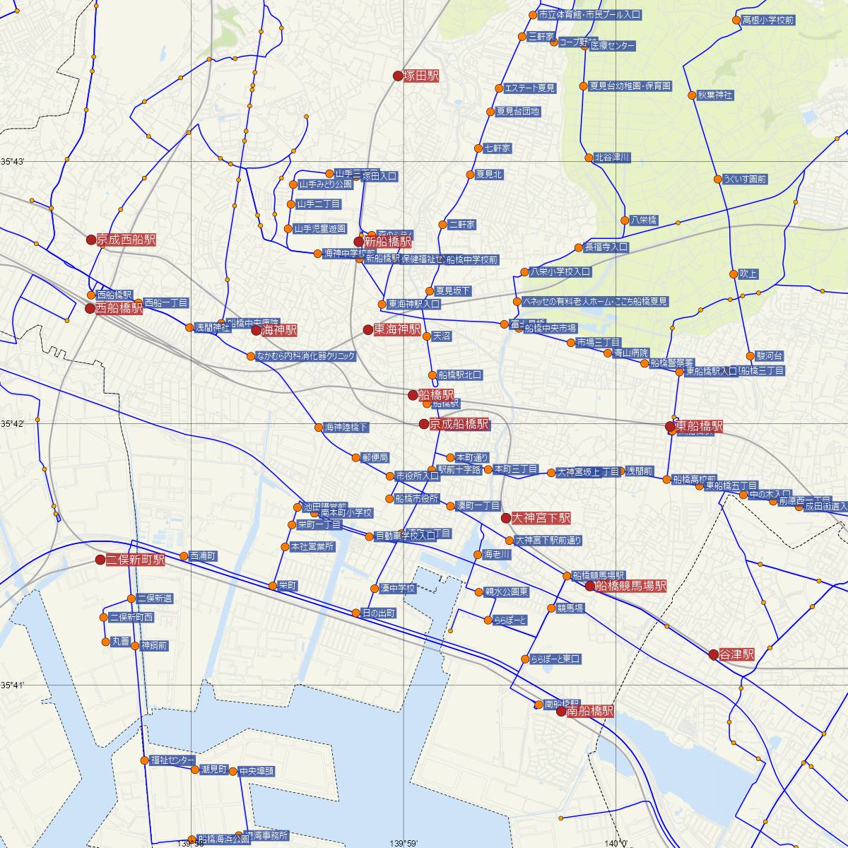 京成船橋駅（京成線）周辺のバス路線図