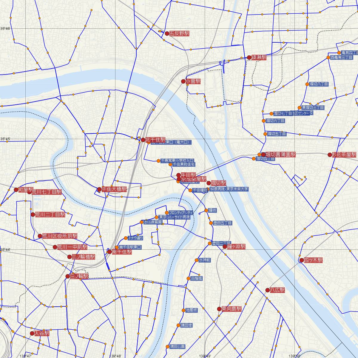 京成関屋駅（京成線）周辺のバス路線図