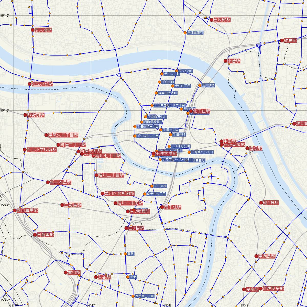 千住大橋駅（京成線）周辺のバス路線図