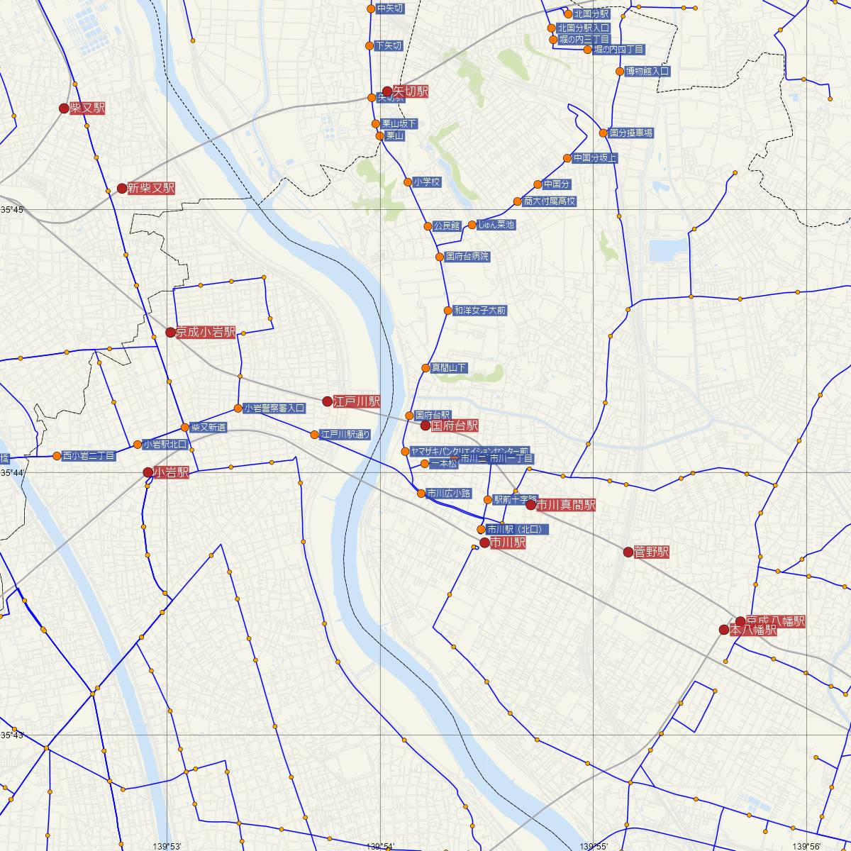 国府台駅（京成線）周辺のバス路線図