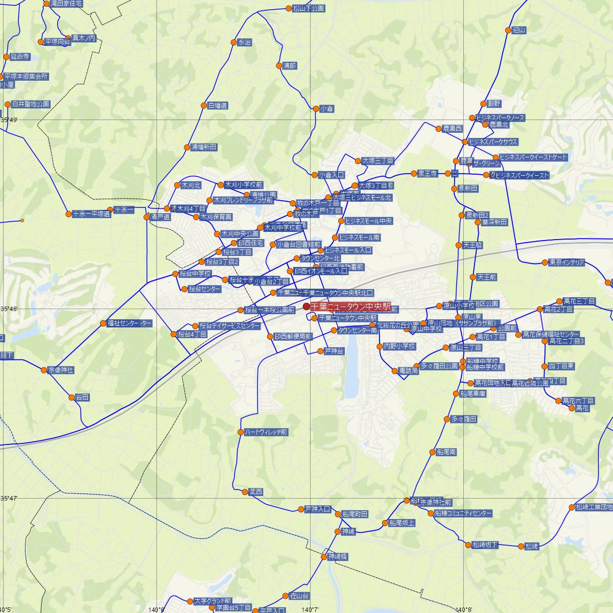 千葉ニュータウン中央駅（京成線）周辺のバス路線図