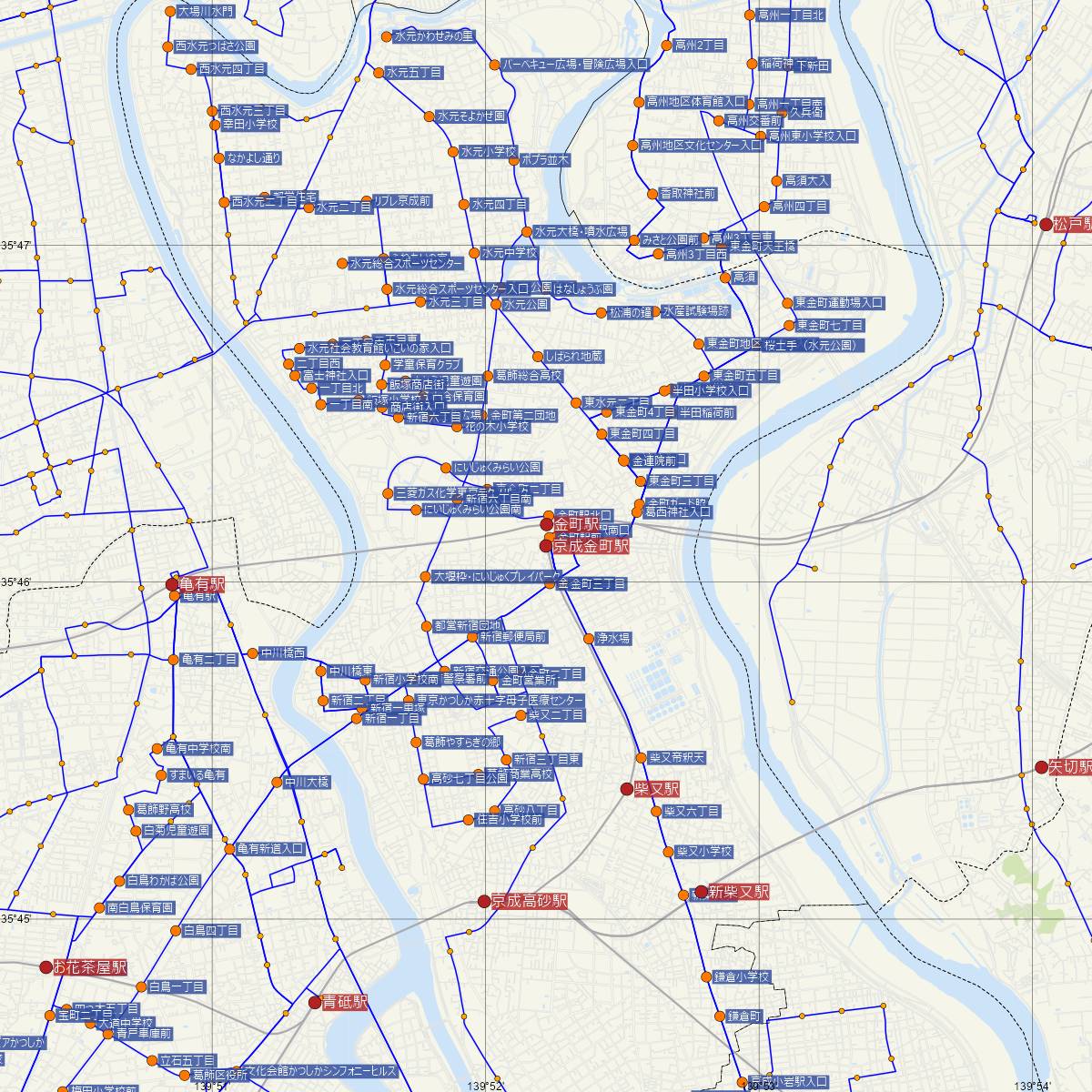 京成金町駅（京成線）周辺のバス路線図