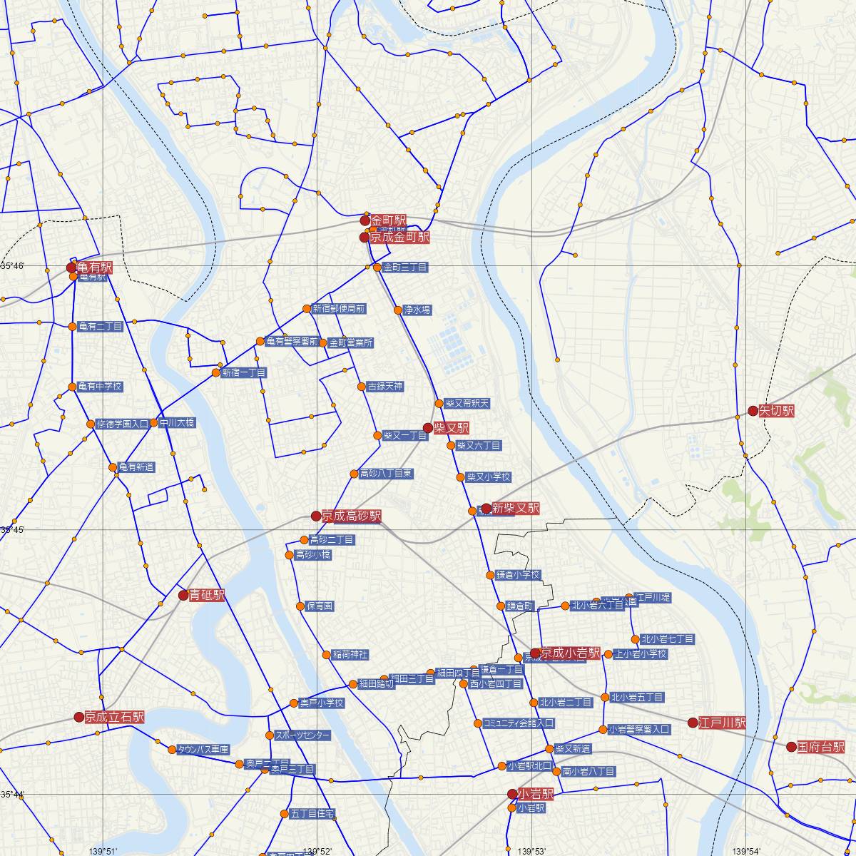 柴又駅（京成線）周辺のバス路線図