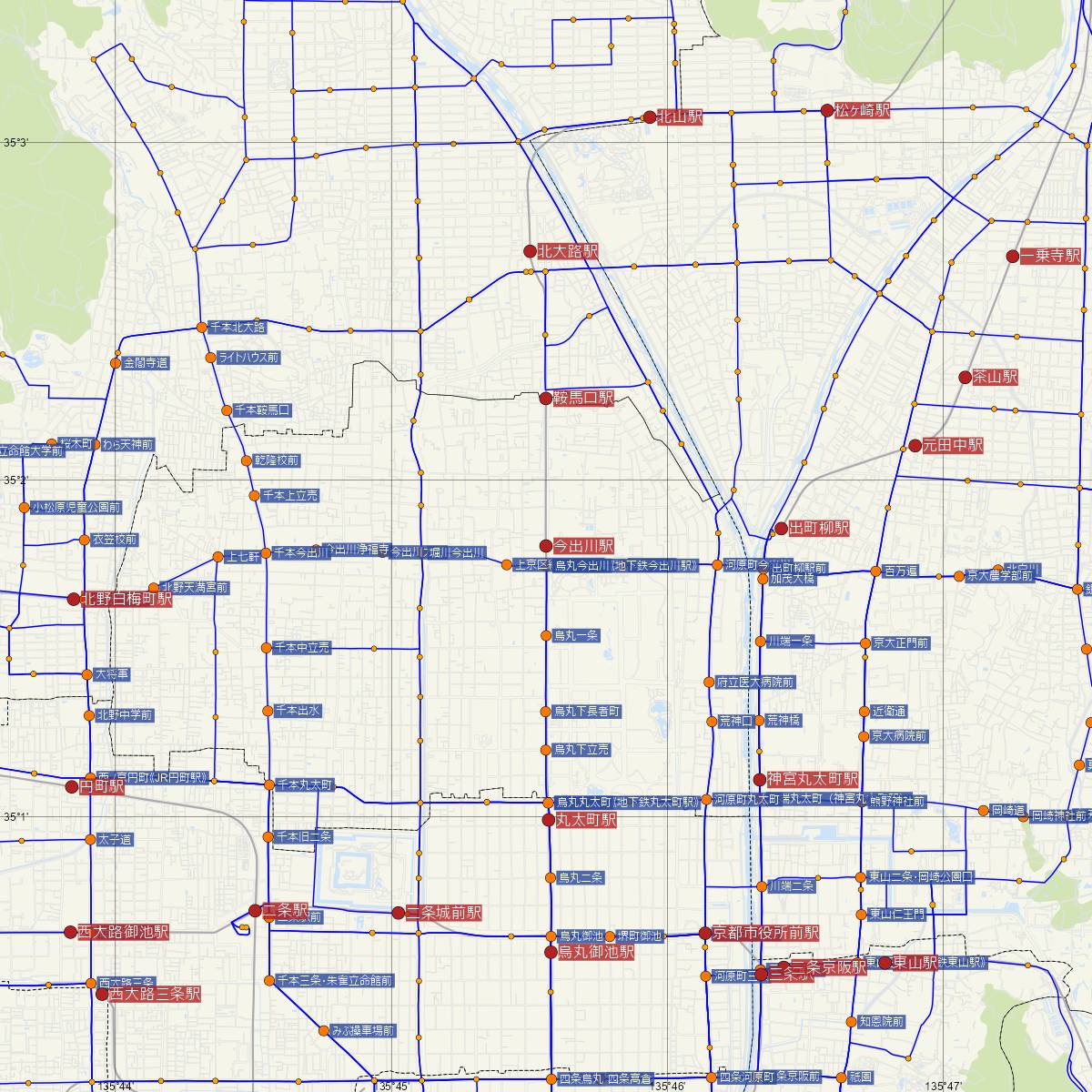 今出川駅（京都市営地下鉄）周辺のバス路線図