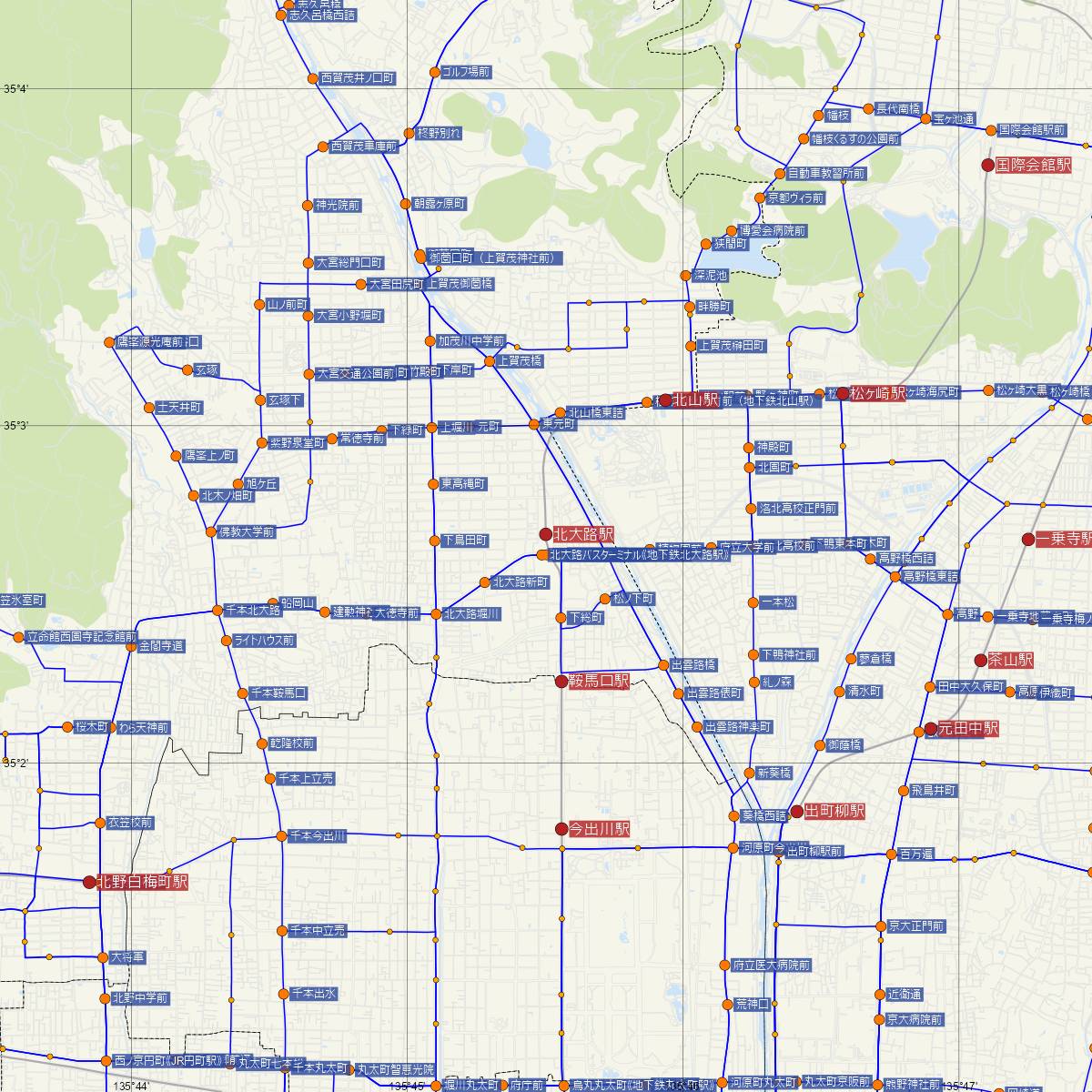 北大路駅（京都市営地下鉄）周辺のバス路線図