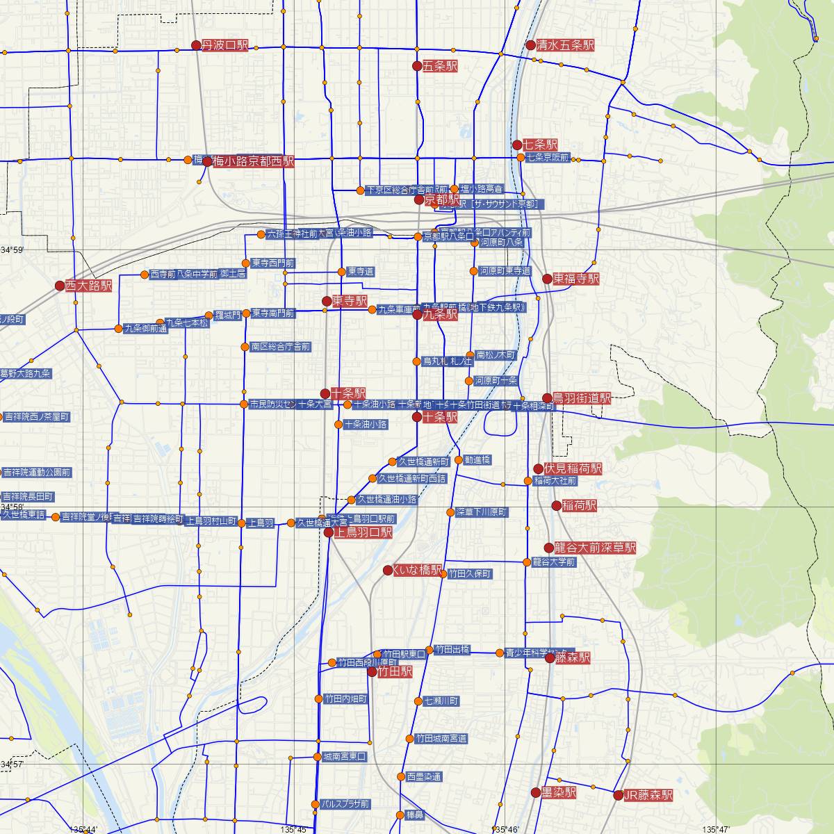 十条駅（京都市営地下鉄）周辺のバス路線図