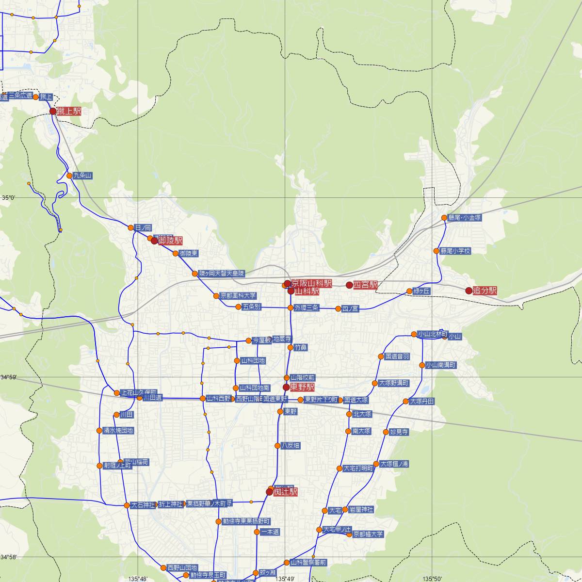 山科駅（京都市営地下鉄）周辺のバス路線図