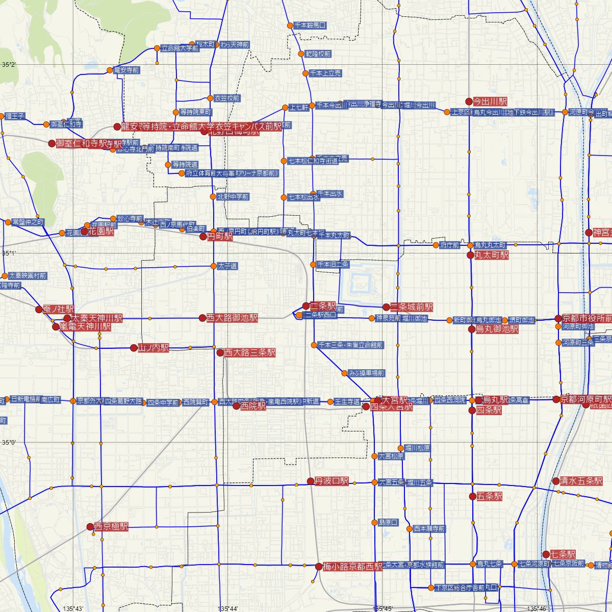 二条駅（京都市営地下鉄）周辺のバス路線図