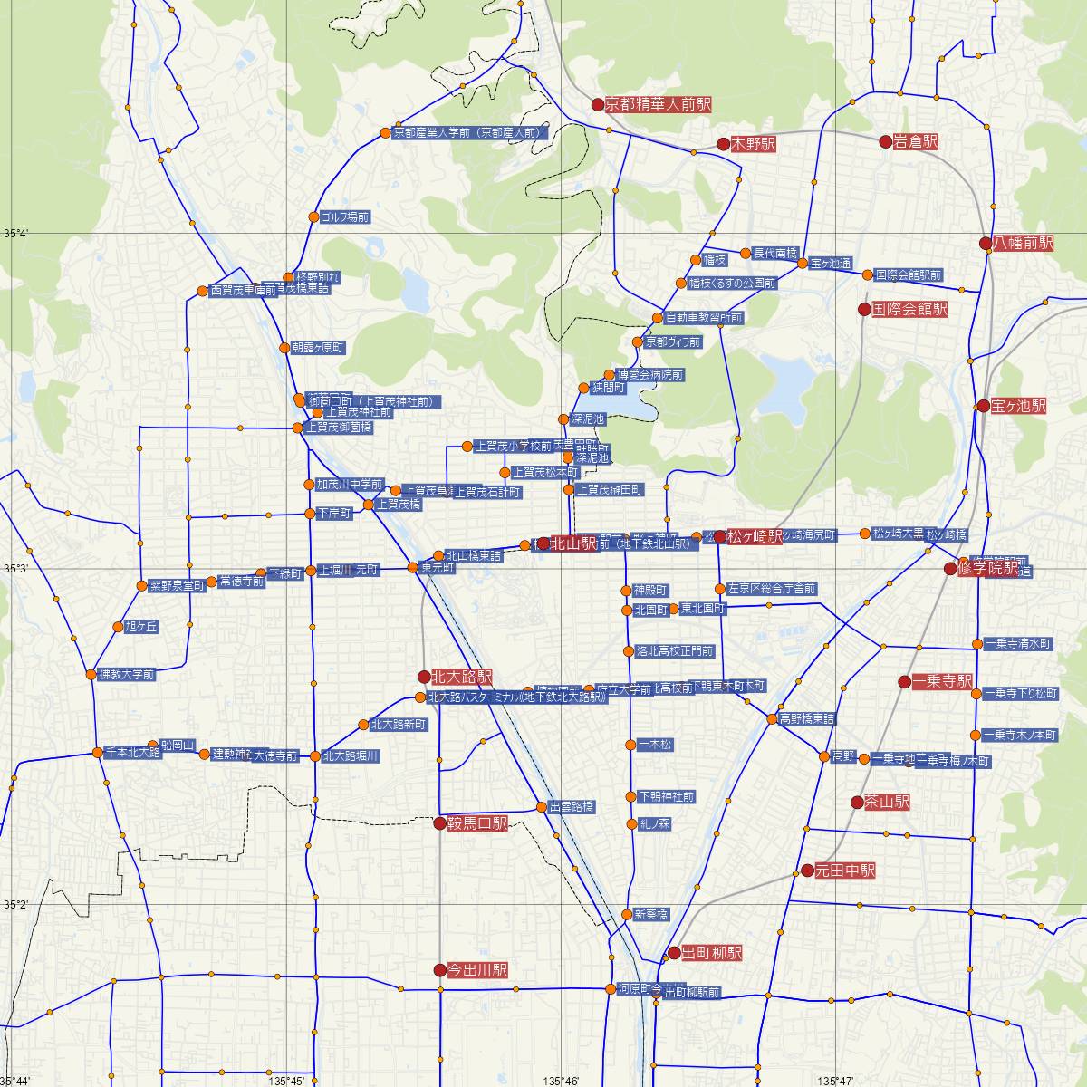 北山駅（京都市営地下鉄）周辺のバス路線図