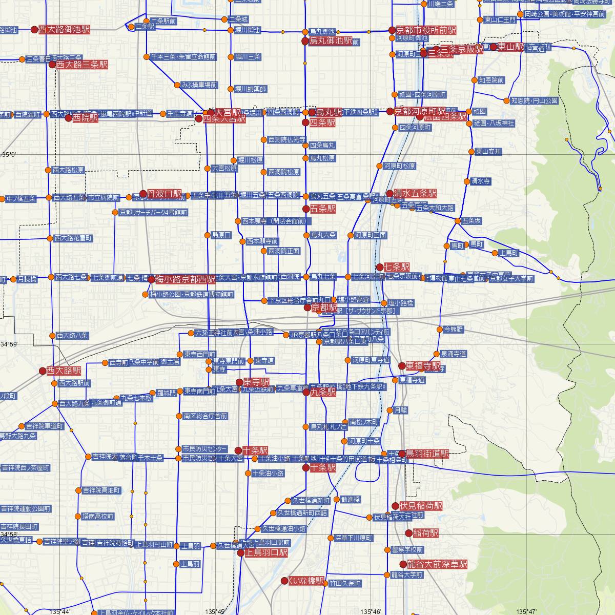 京都駅（京都市営地下鉄）周辺のバス路線図
