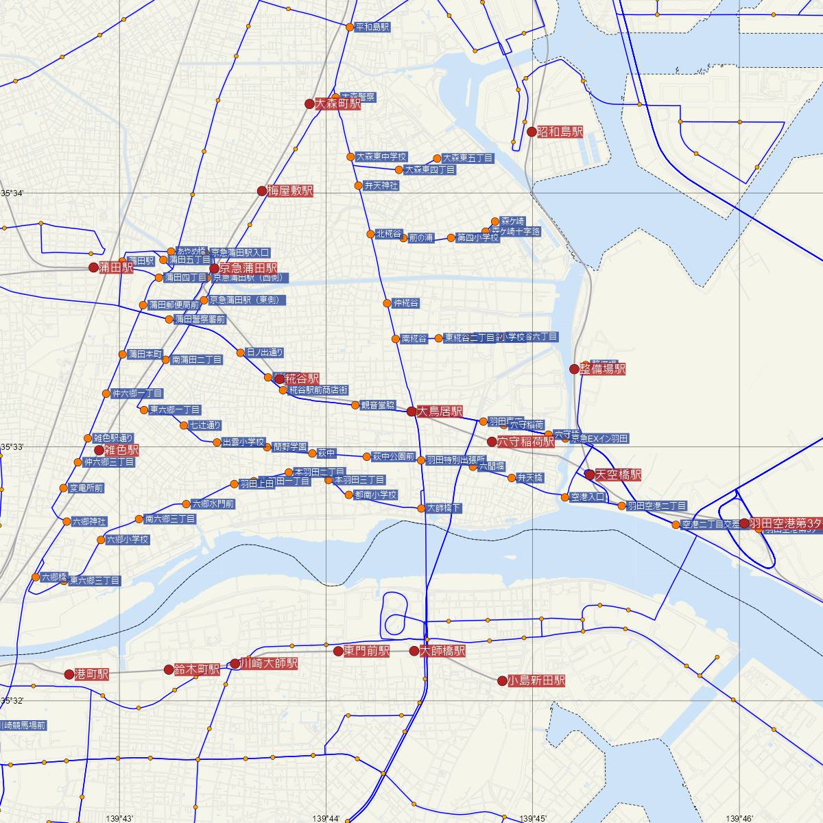 大鳥居駅（京浜急行）周辺のバス路線図