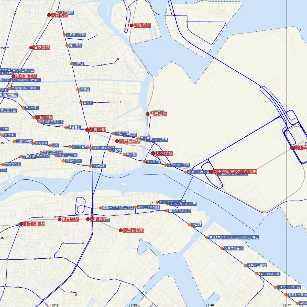 天空橋駅（京浜急行）周辺のバス路線図