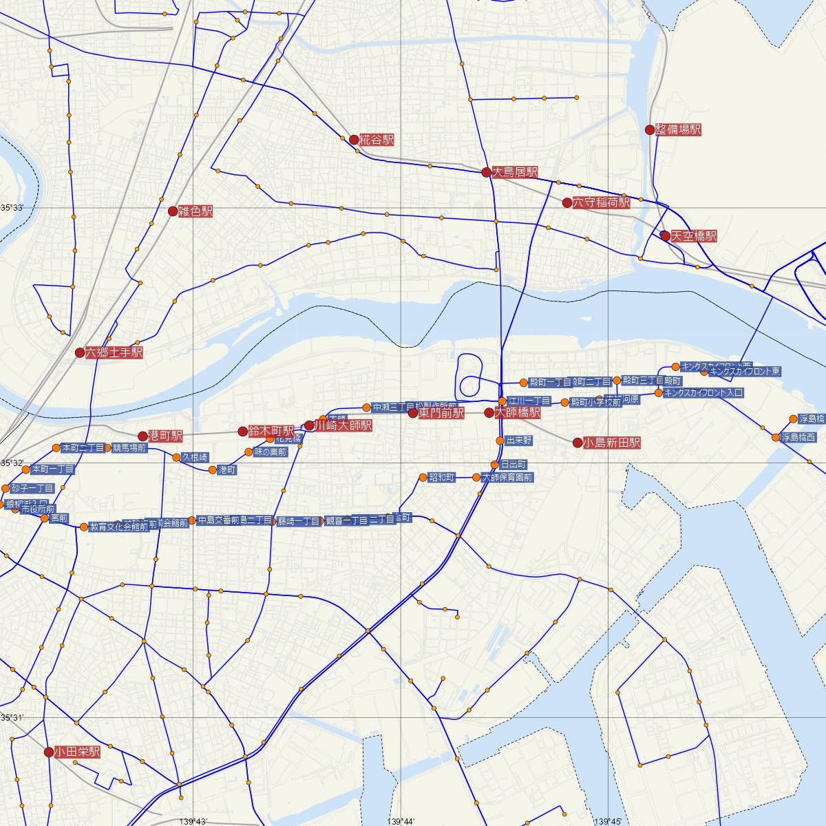 東門前駅（京浜急行）周辺のバス路線図