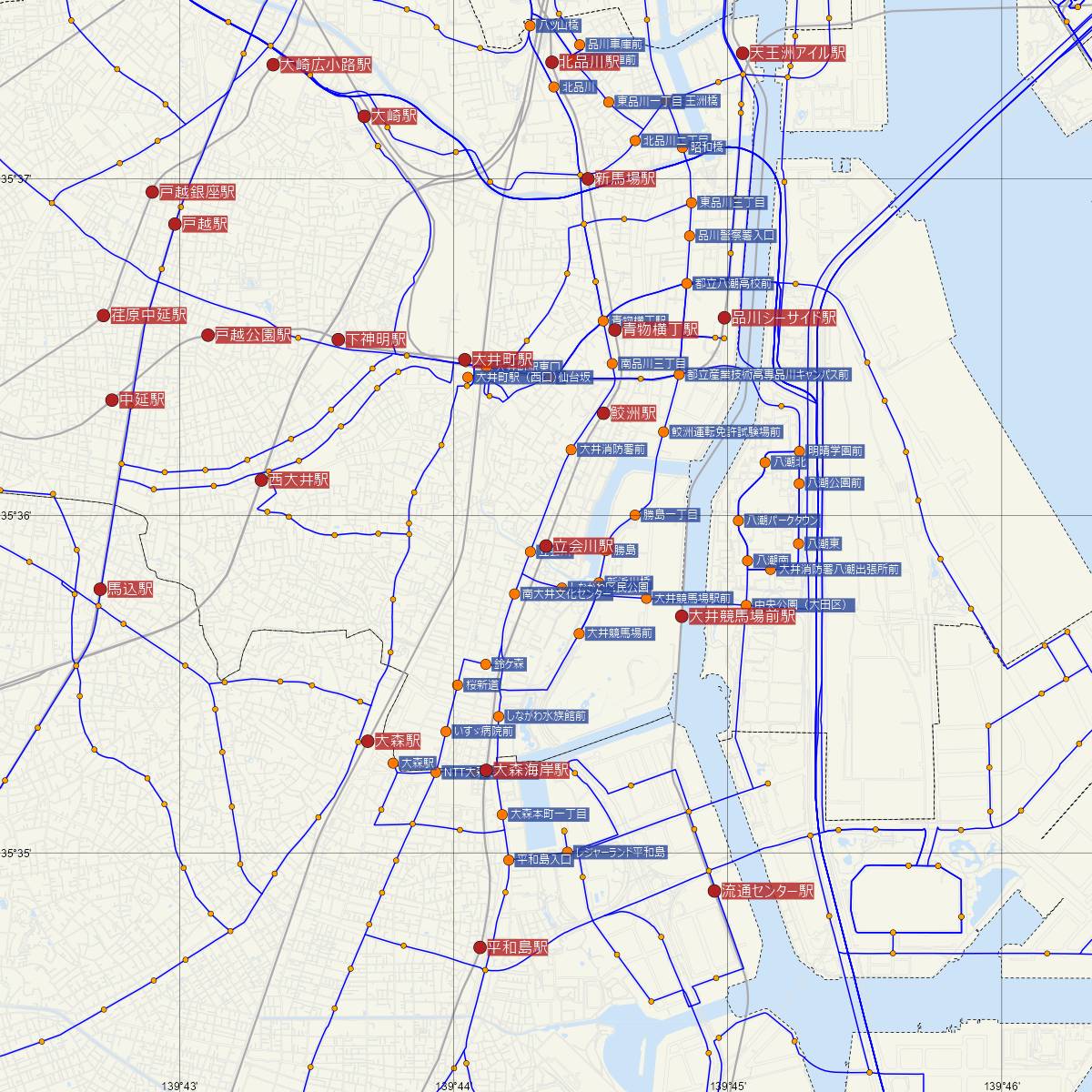 立会川駅（京浜急行）周辺のバス路線図