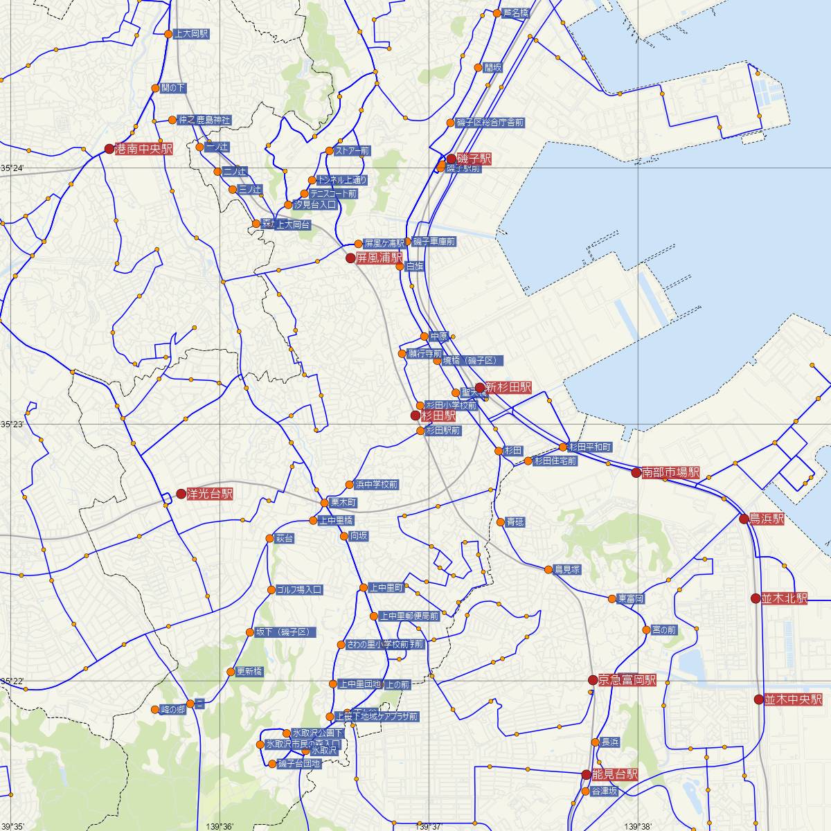 杉田駅（京浜急行）周辺のバス路線図