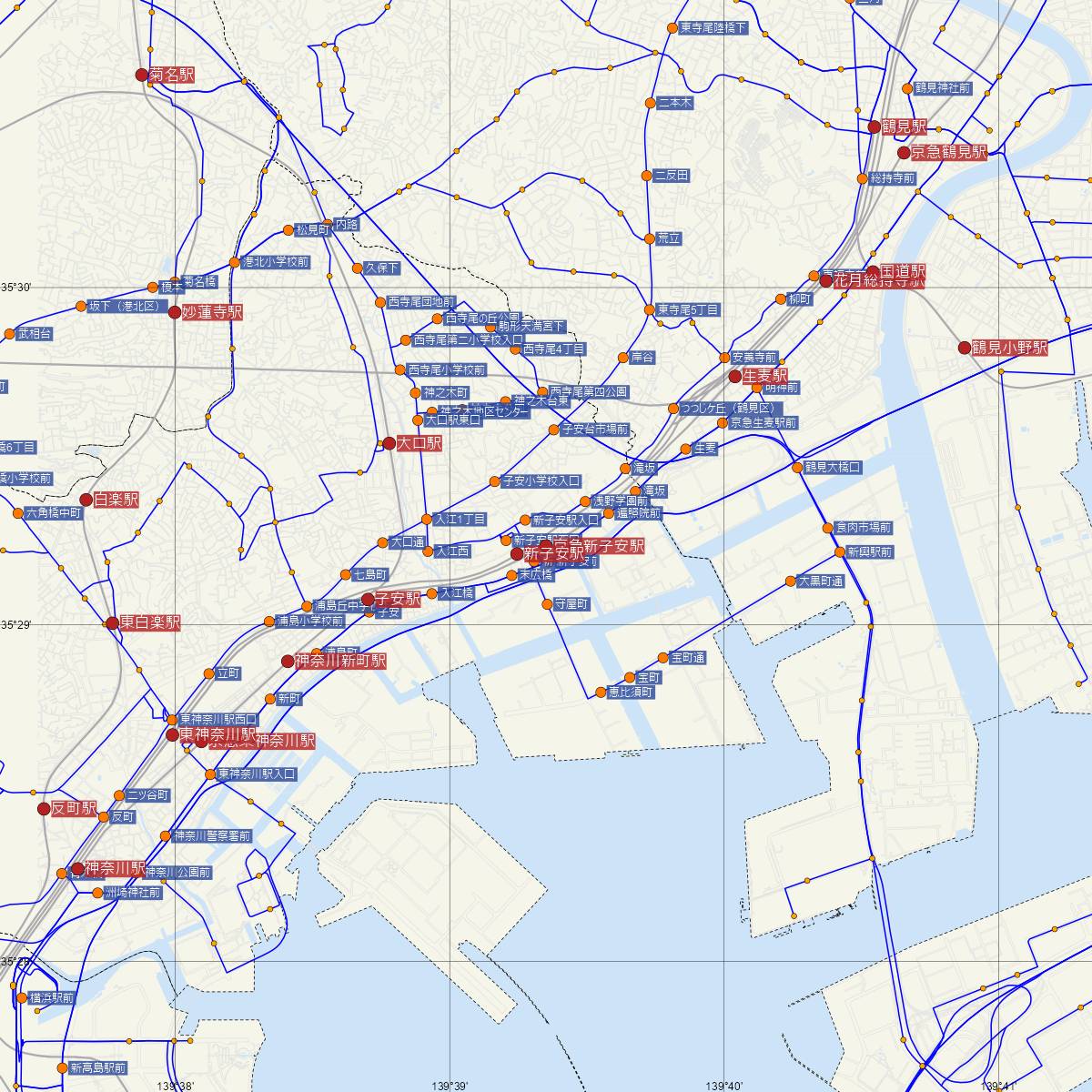 京急新子安駅（京浜急行）周辺のバス路線図