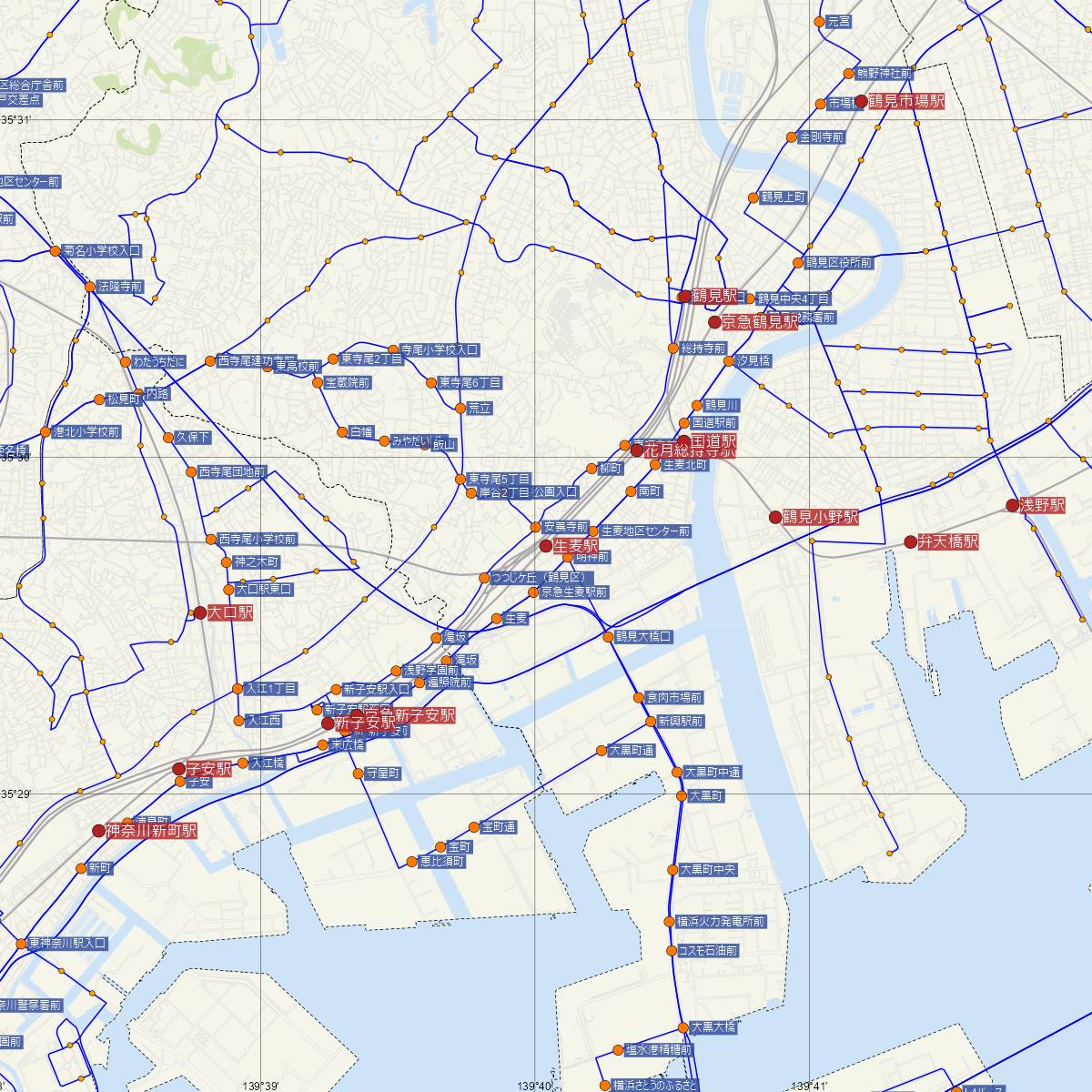 生麦駅（京浜急行）周辺のバス路線図