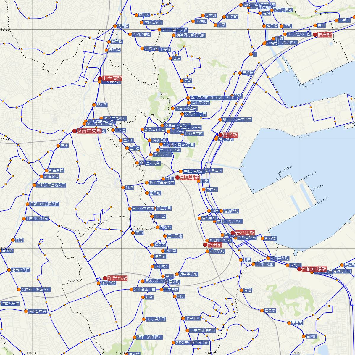 屏風浦駅（京浜急行）周辺のバス路線図