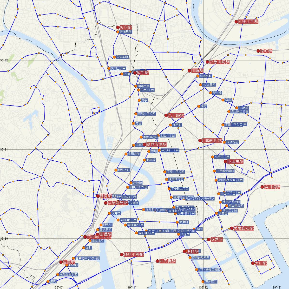 鶴見市場駅（京浜急行）周辺のバス路線図