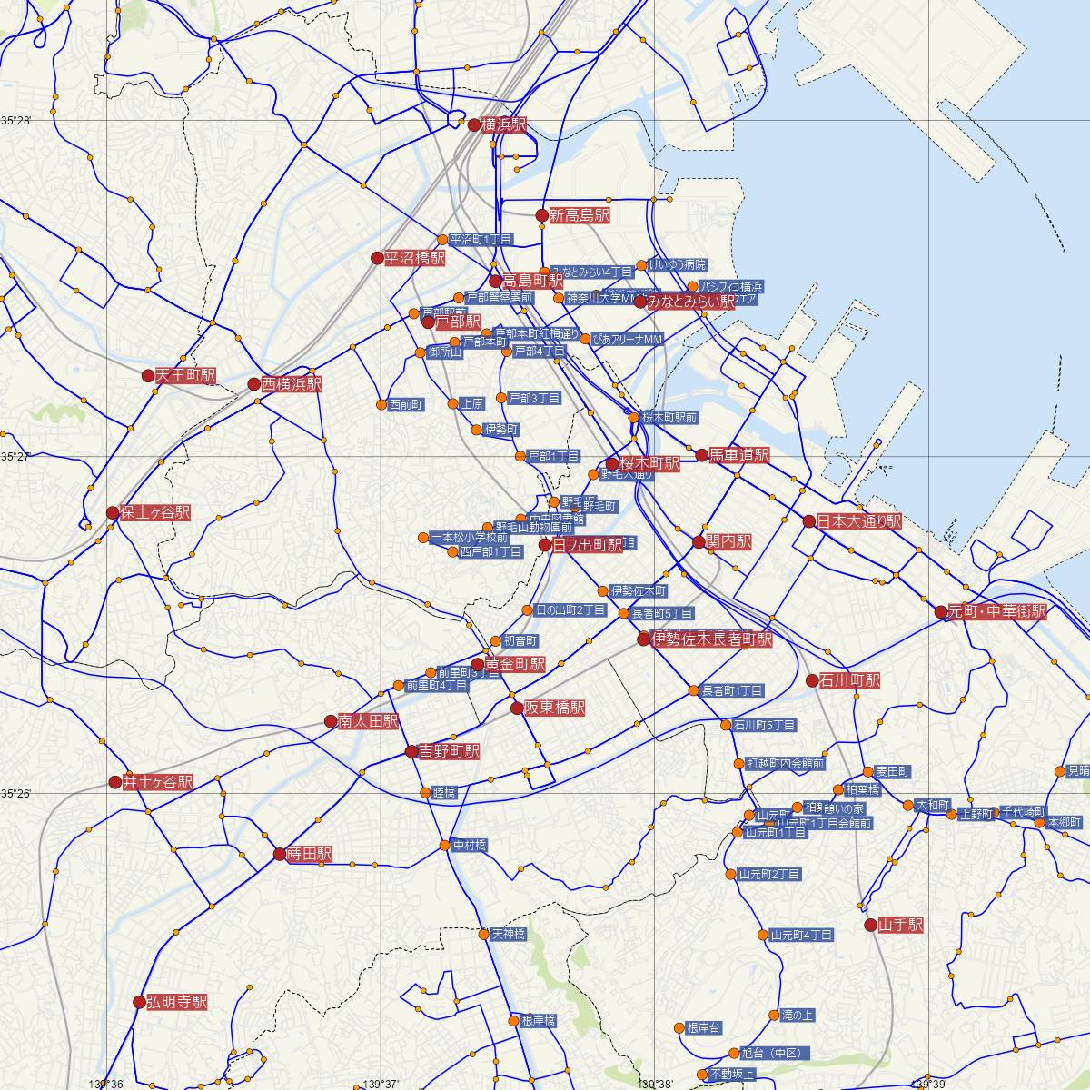 日ノ出町駅（京浜急行）周辺のバス路線図