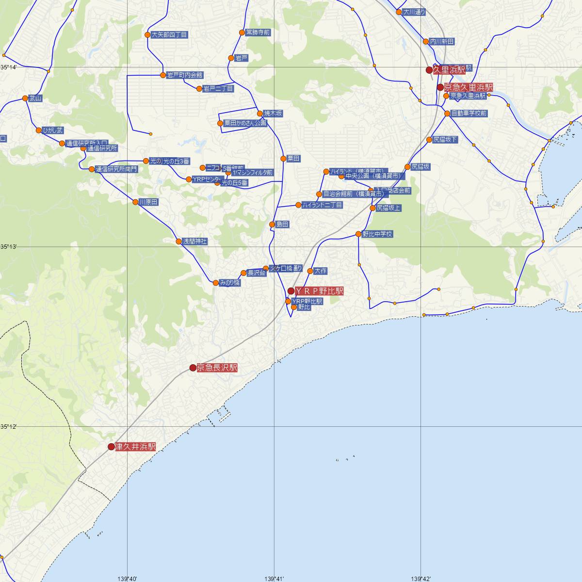 YRP野比駅（京浜急行）周辺のバス路線図