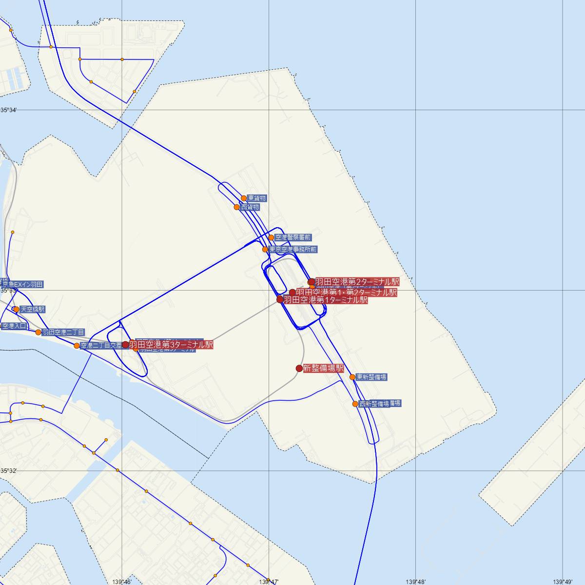 羽田空港第1・第2ターミナル駅（京浜急行）周辺のバス路線図