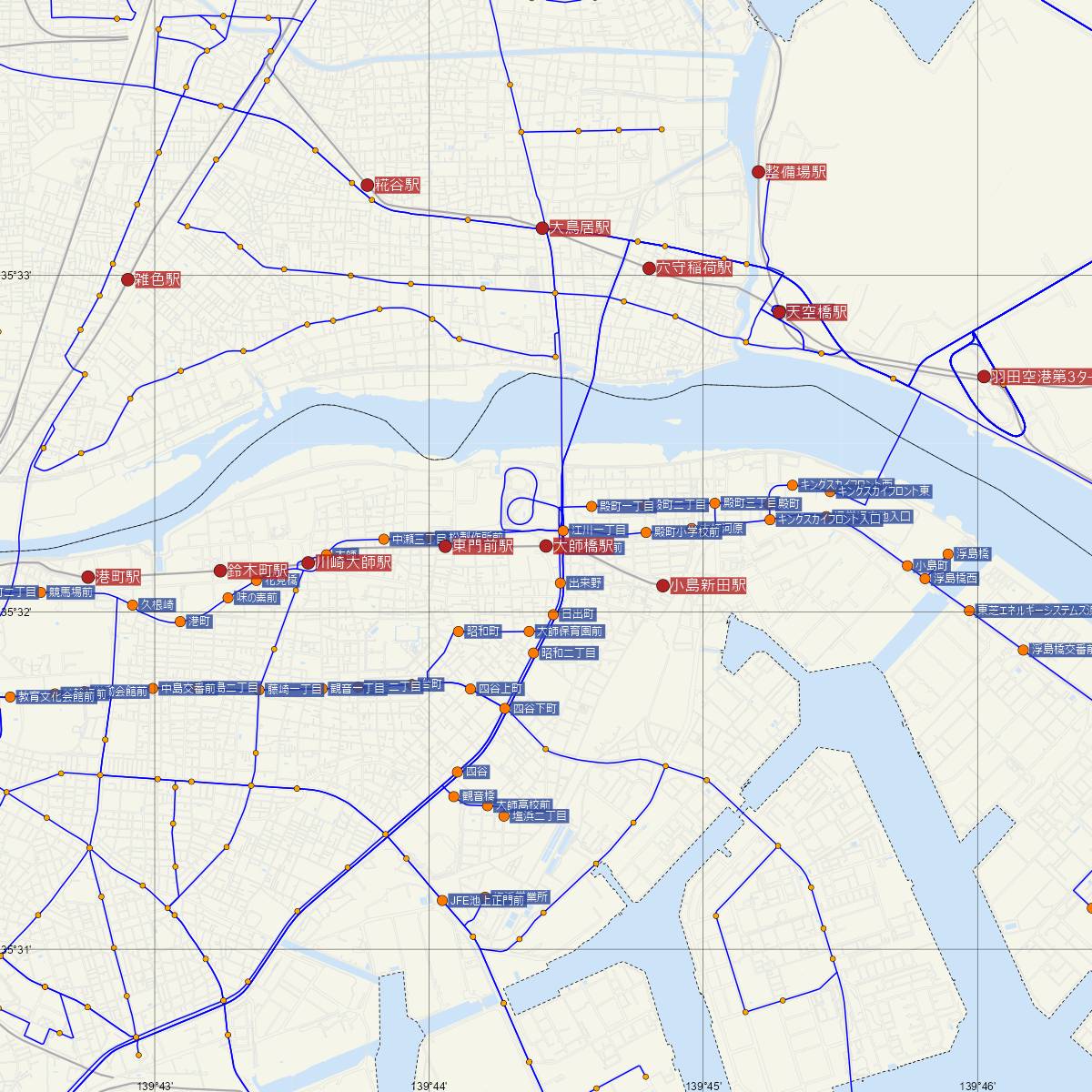 大師橋駅（京浜急行）周辺のバス路線図