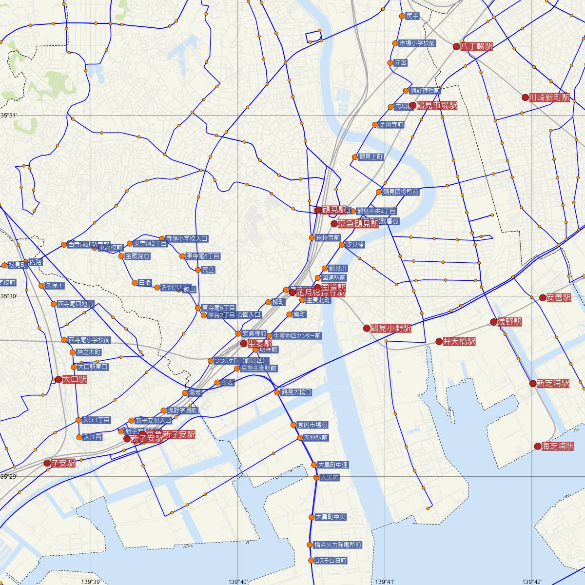 花月総持寺駅（京浜急行）周辺のバス路線図