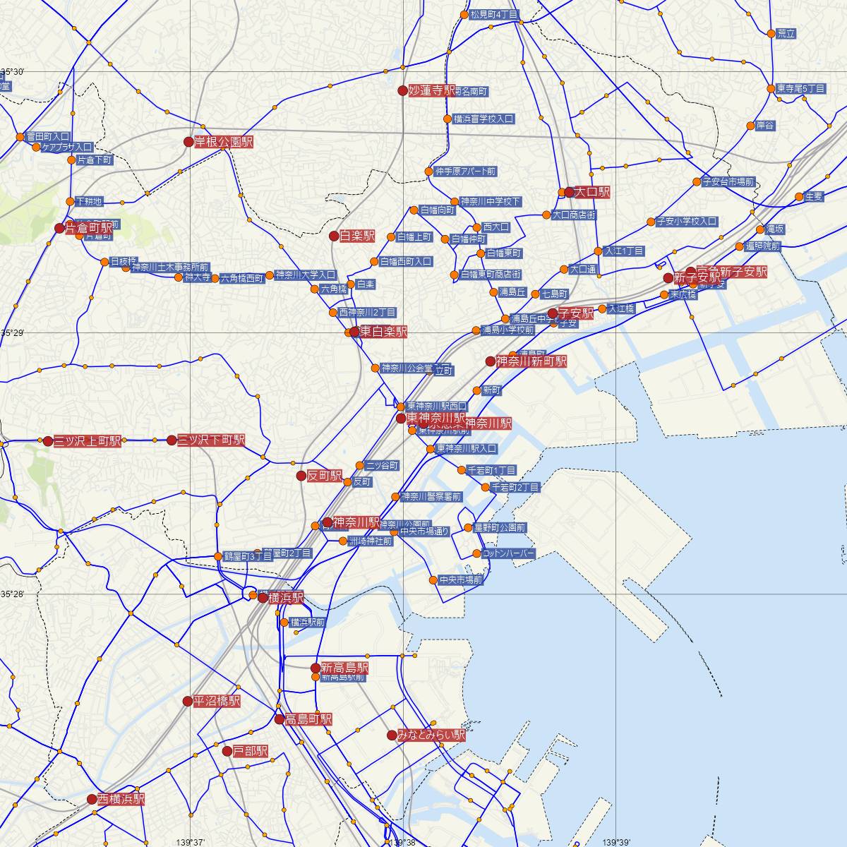 京急東神奈川駅（京浜急行）周辺のバス路線図