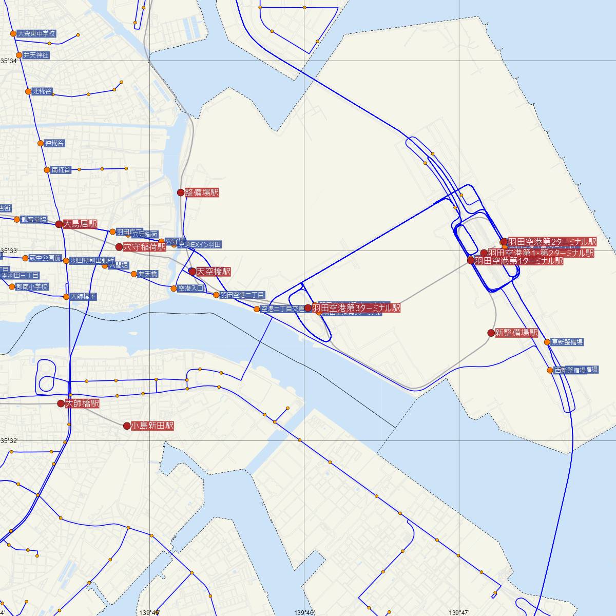 羽田空港第3ターミナル駅（京浜急行）周辺のバス路線図