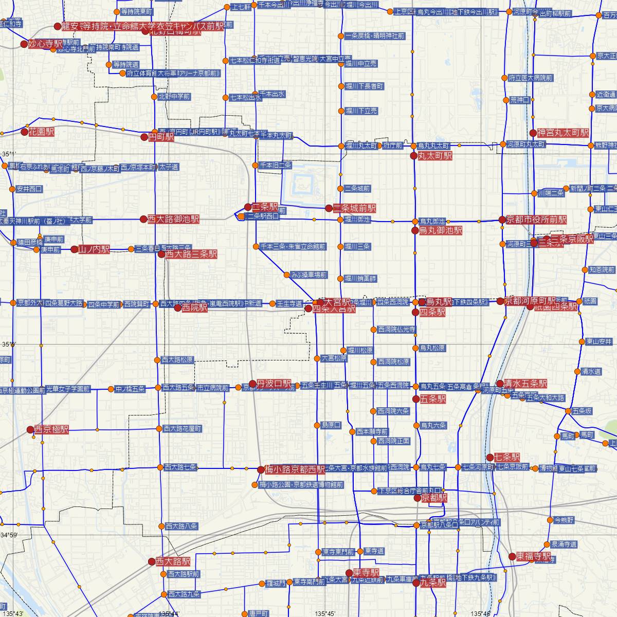 四条大宮駅（京福電気鉄道）周辺のバス路線図
