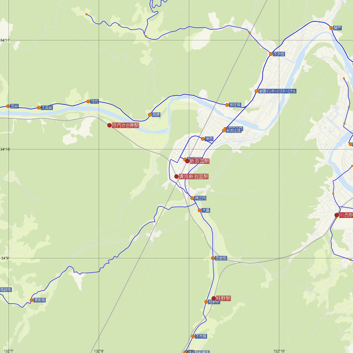 清流新岩国駅（錦川鉄道）周辺のバス路線図