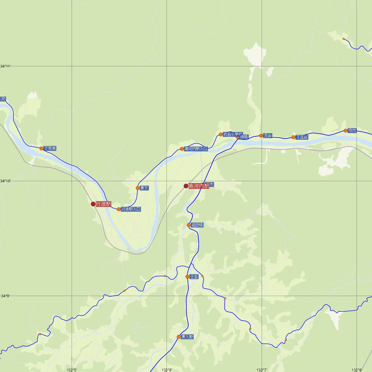 南河内駅（錦川鉄道）周辺のバス路線図