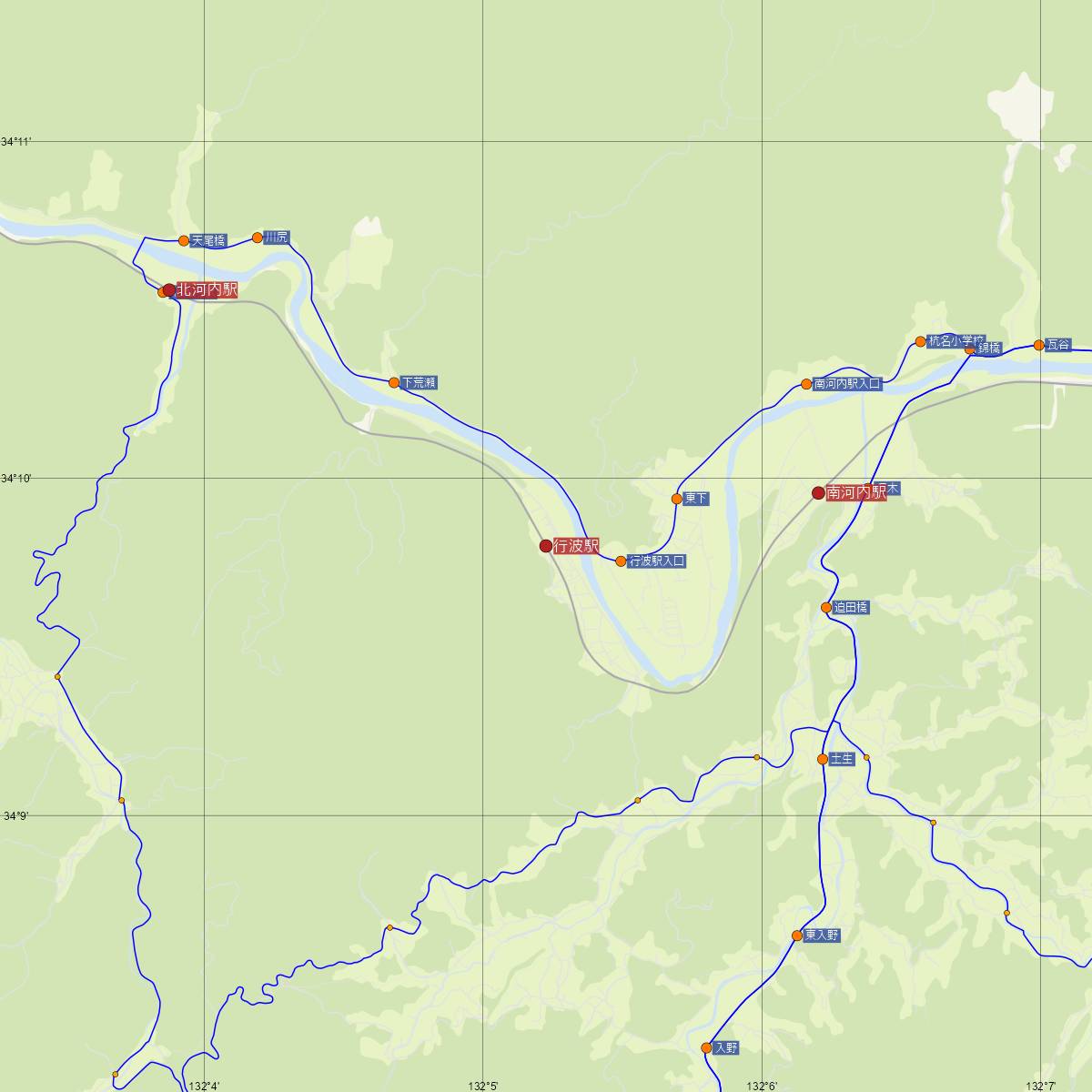 行波駅（錦川鉄道）周辺のバス路線図