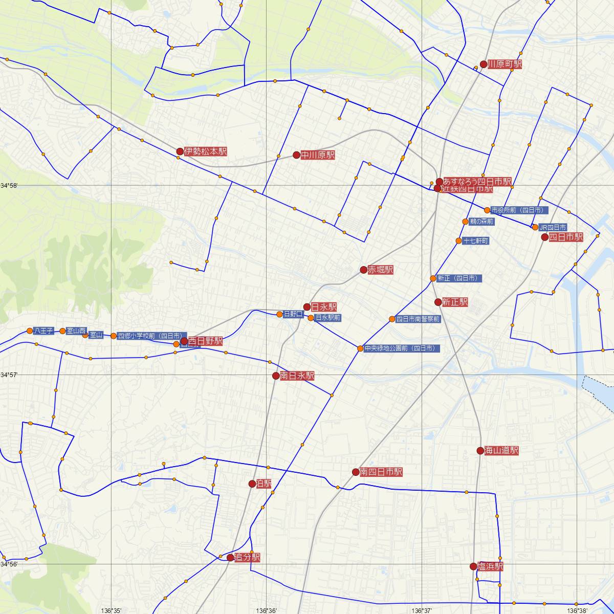 日永駅（四日市あすなろう鉄道）周辺のバス路線図