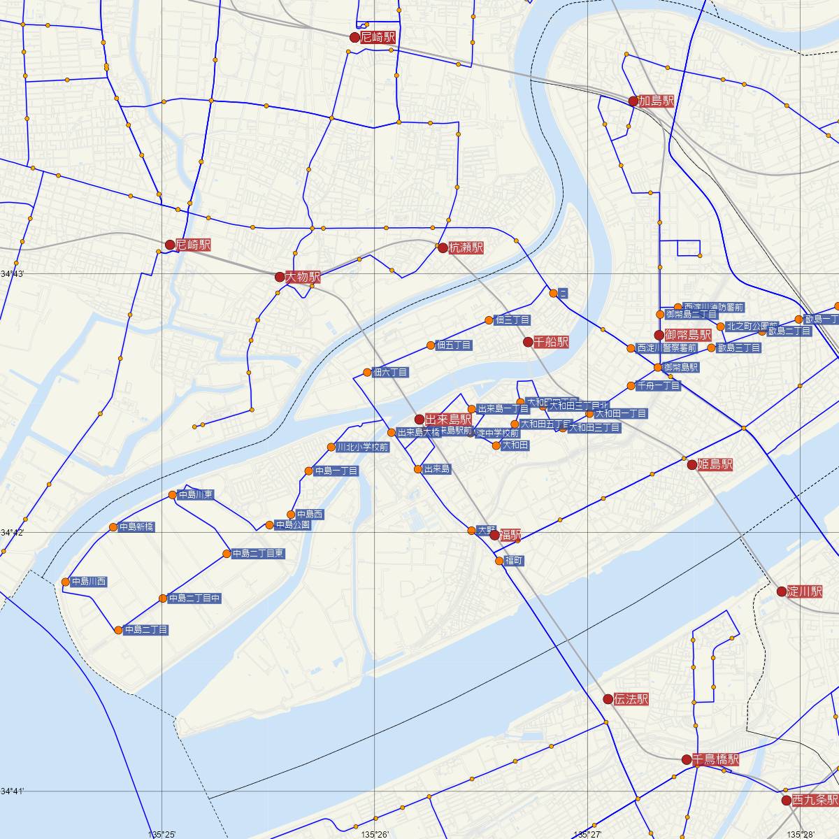出来島駅（阪神電鉄）周辺のバス路線図
