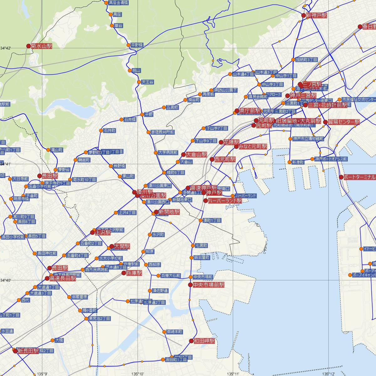 高速神戸駅（阪神電鉄）周辺のバス路線図