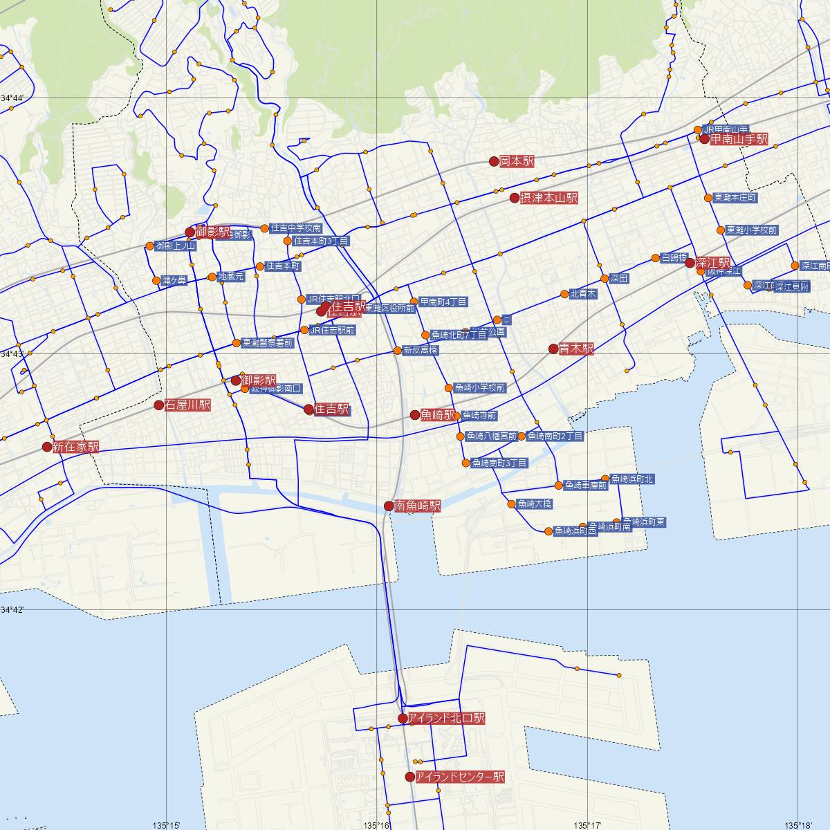 魚崎駅（阪神電鉄）周辺のバス路線図