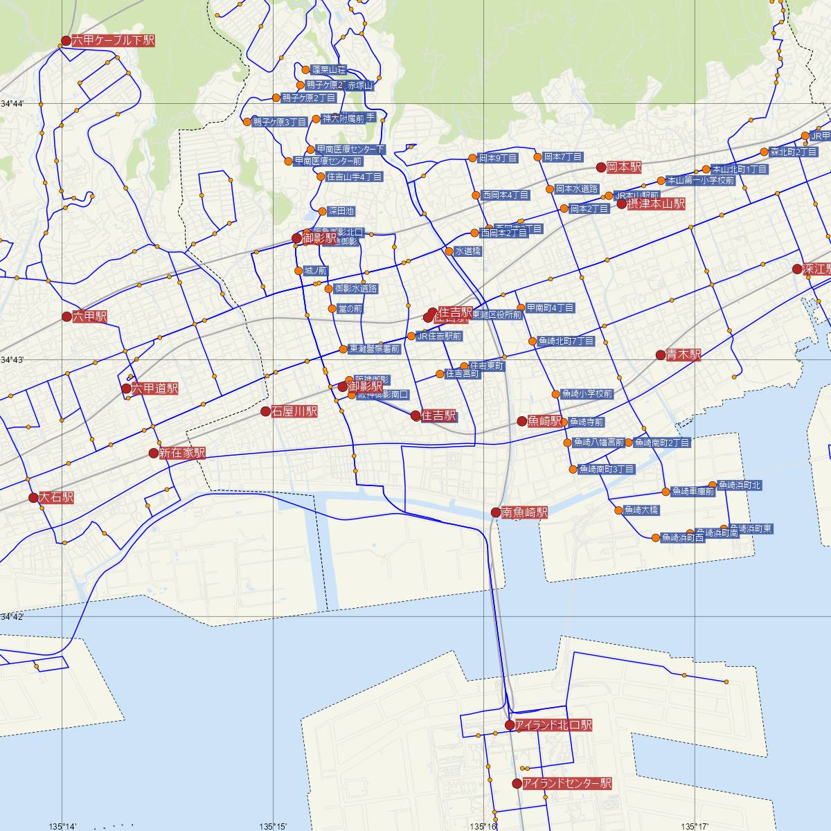 住吉駅（阪神電鉄）周辺のバス路線図